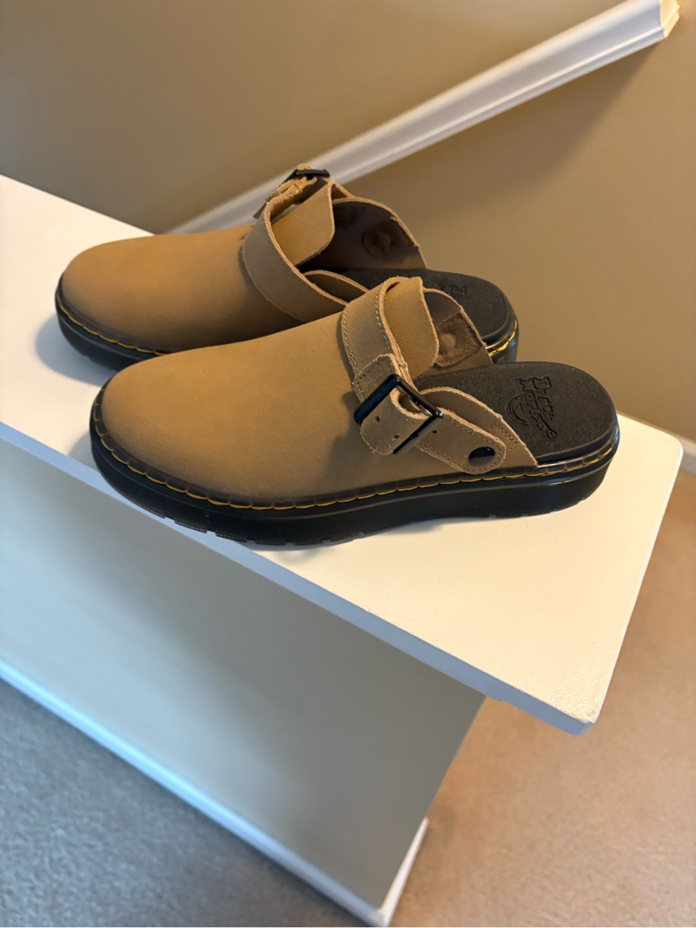Dr. Martens Tan Suede Clog Mules - Picture 2 of 5